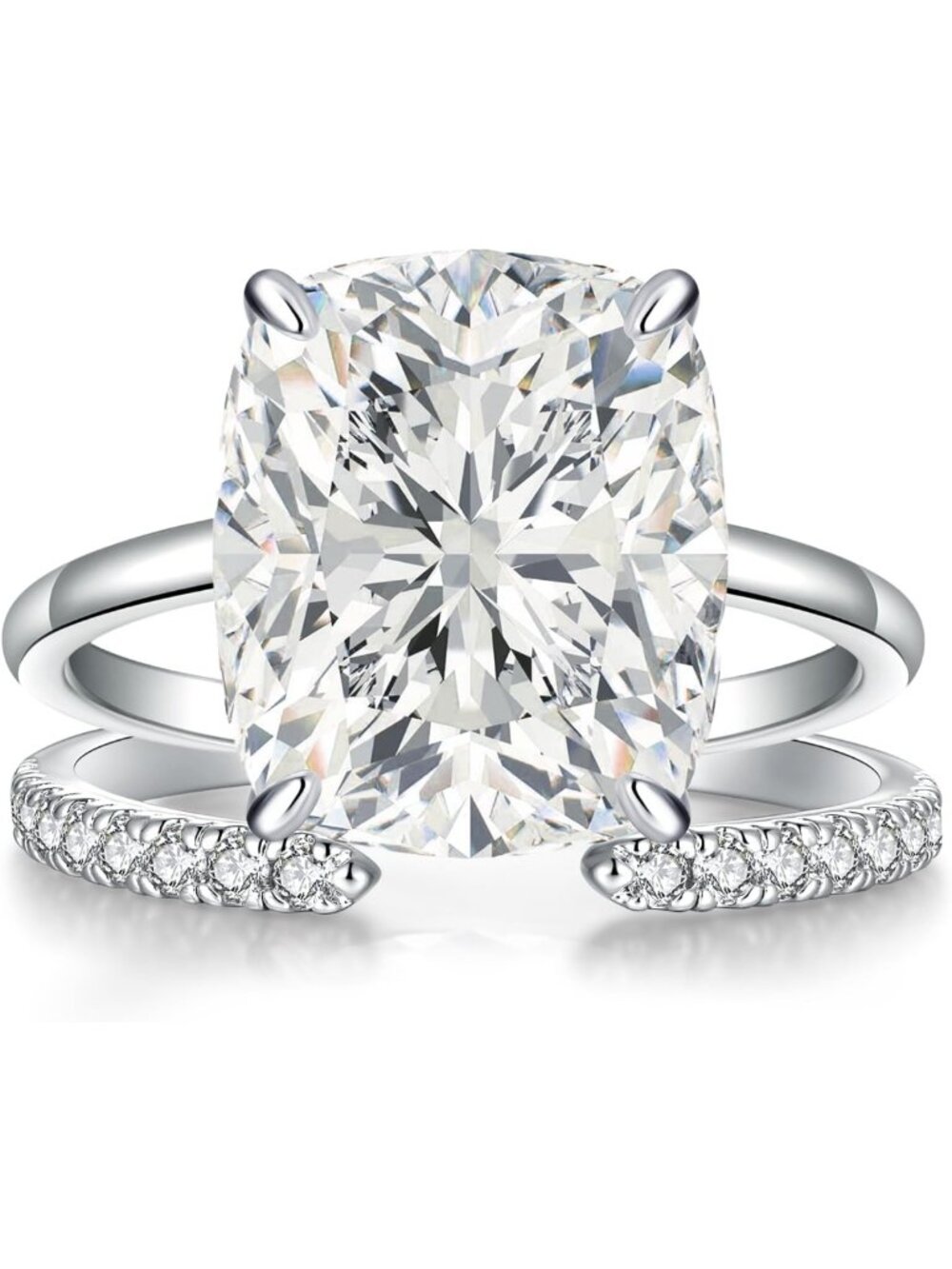 Elongated Cushion Cut Engagement Ring Set for Women, 3/5CT, Open Design, Elegant